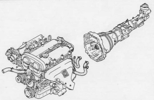 Zeichnung des B6 Motors mit Getriebe